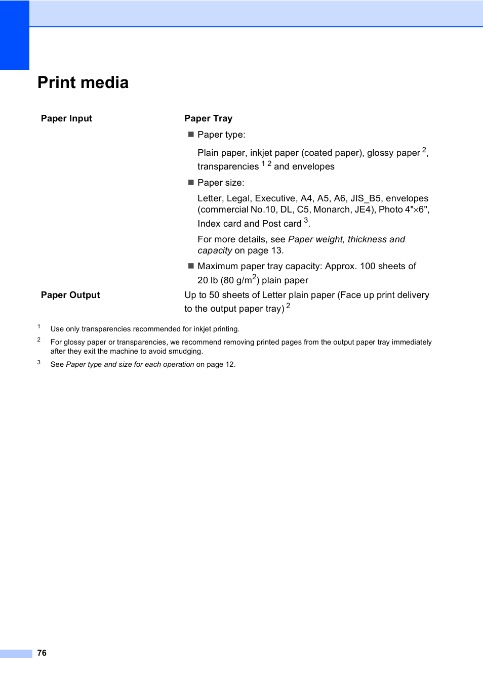 Print media | Brother DCP-130C User Manual | Page 89 / 102