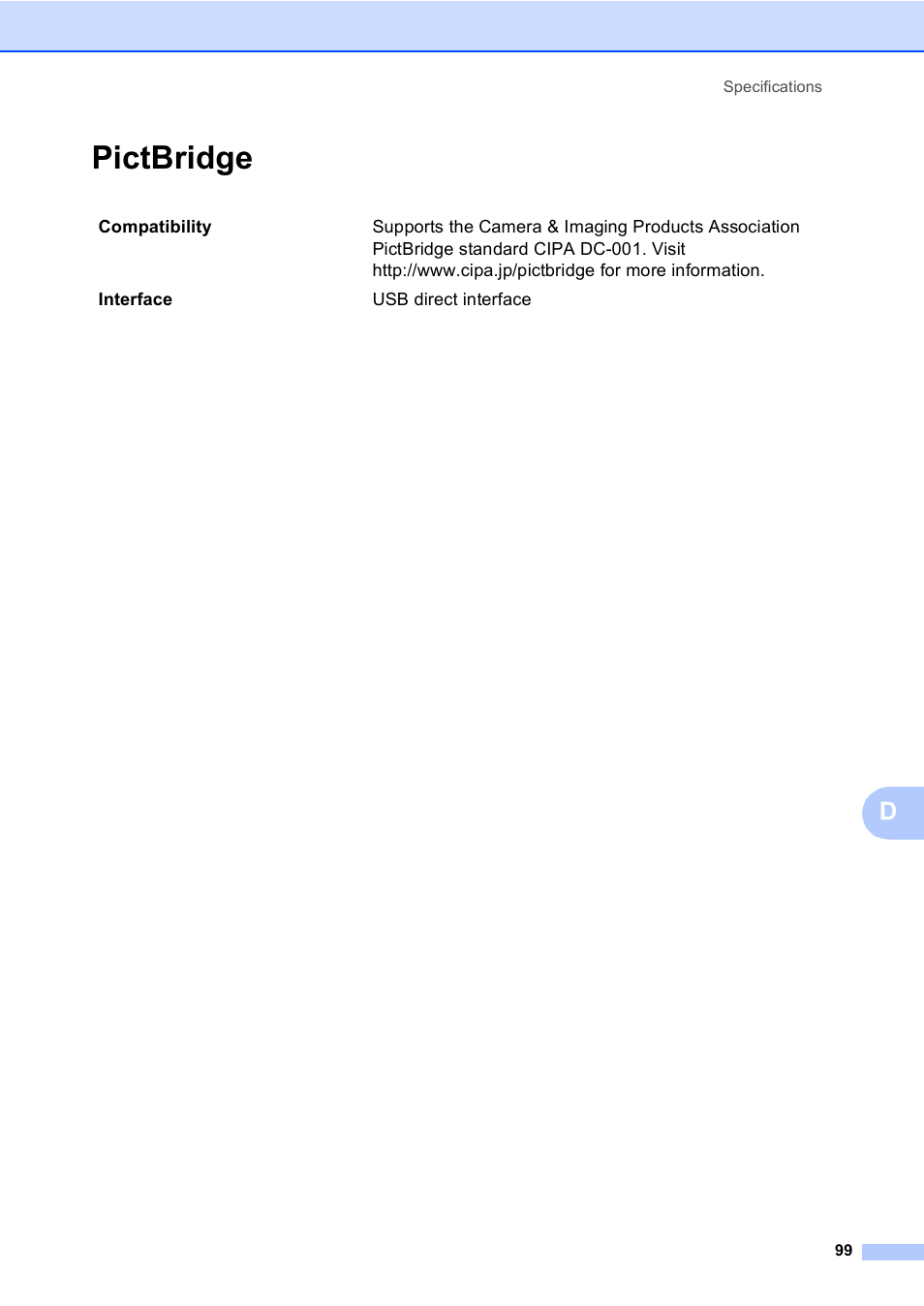 Pictbridge | Brother DCP-350C User Manual | Page 113 / 124