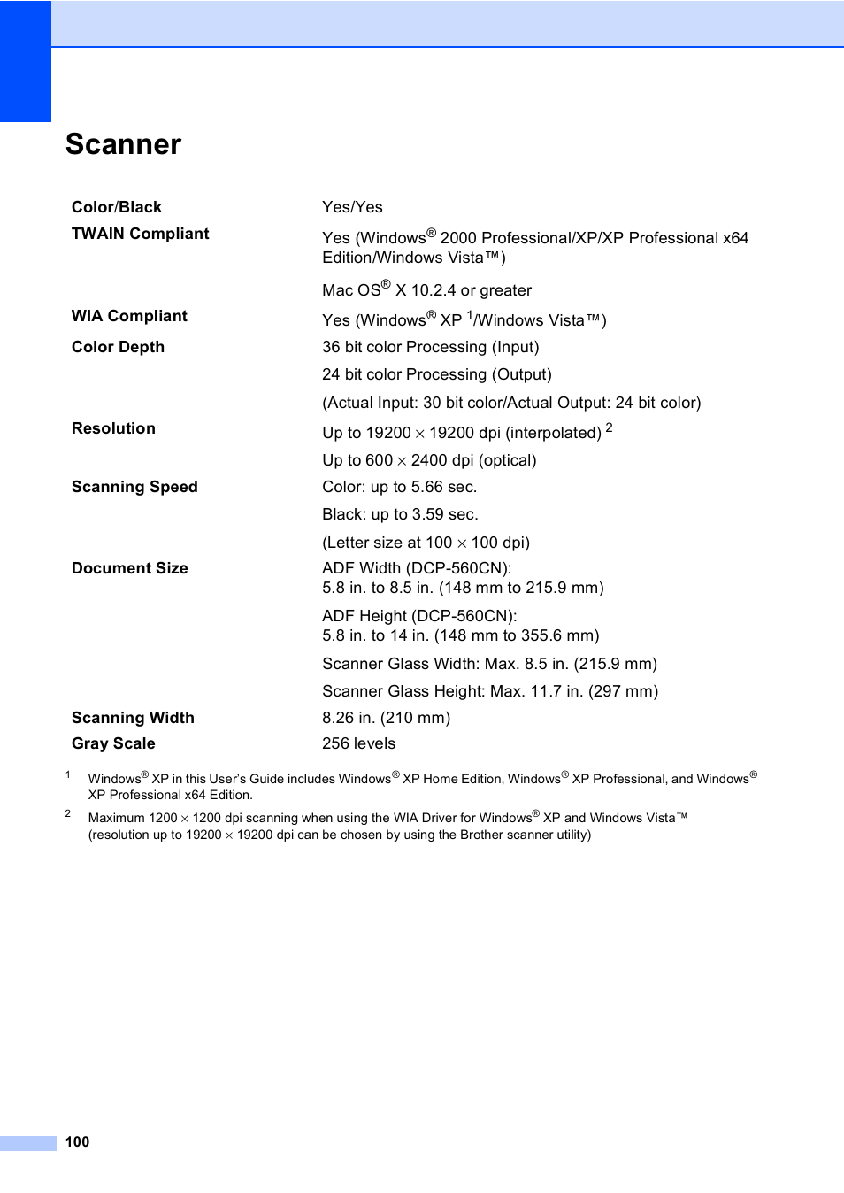 Scanner | Brother DCP-350C User Manual | Page 114 / 124