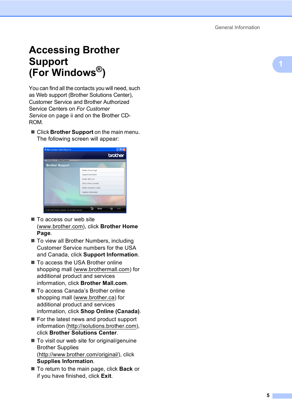 Accessing brother support (for windows®), Accessing brother support (for windows | Brother DCP-350C User Manual | Page 19 / 124