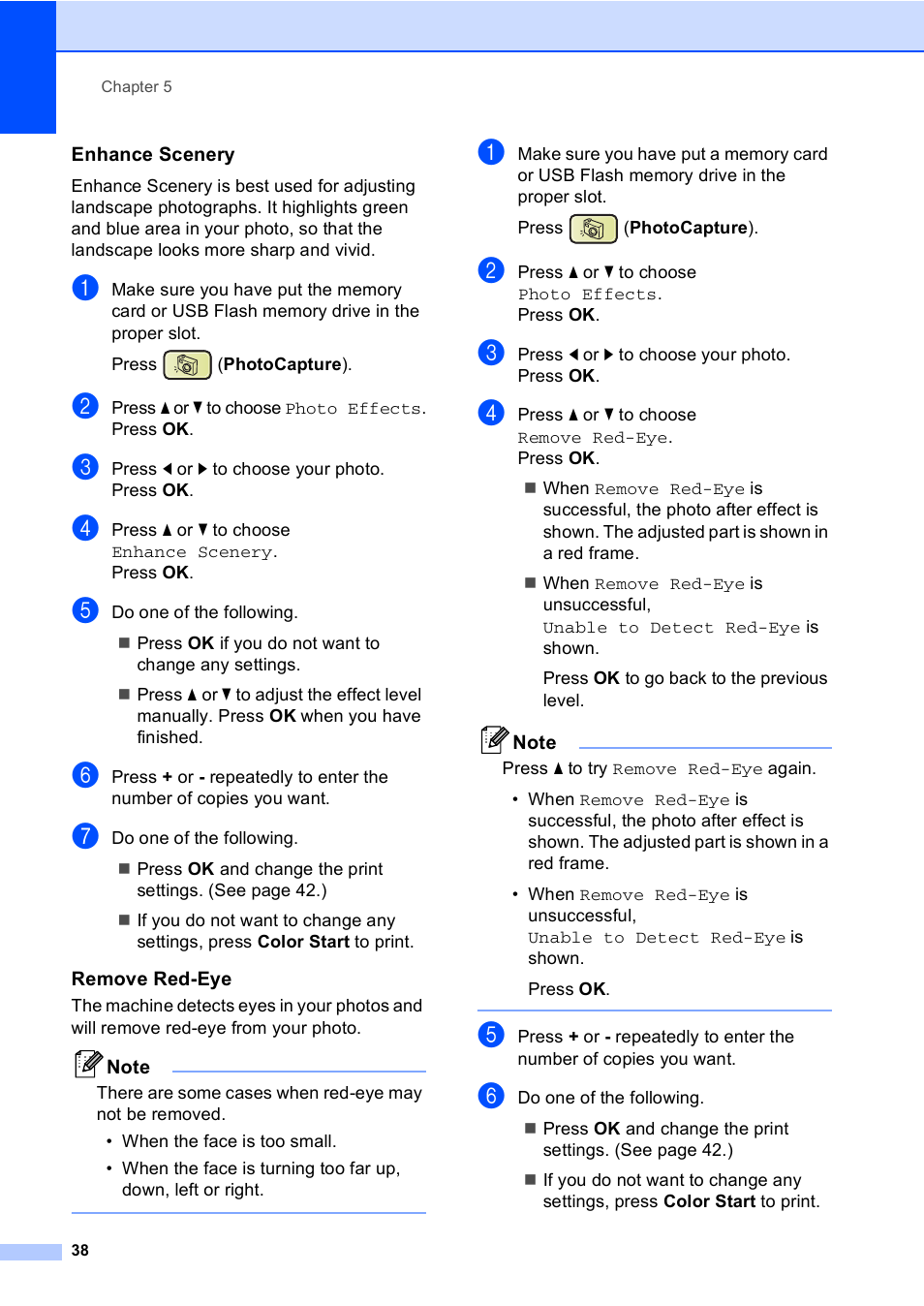 Enhance scenery, Remove red-eye | Brother DCP-350C User Manual | Page 52 / 124