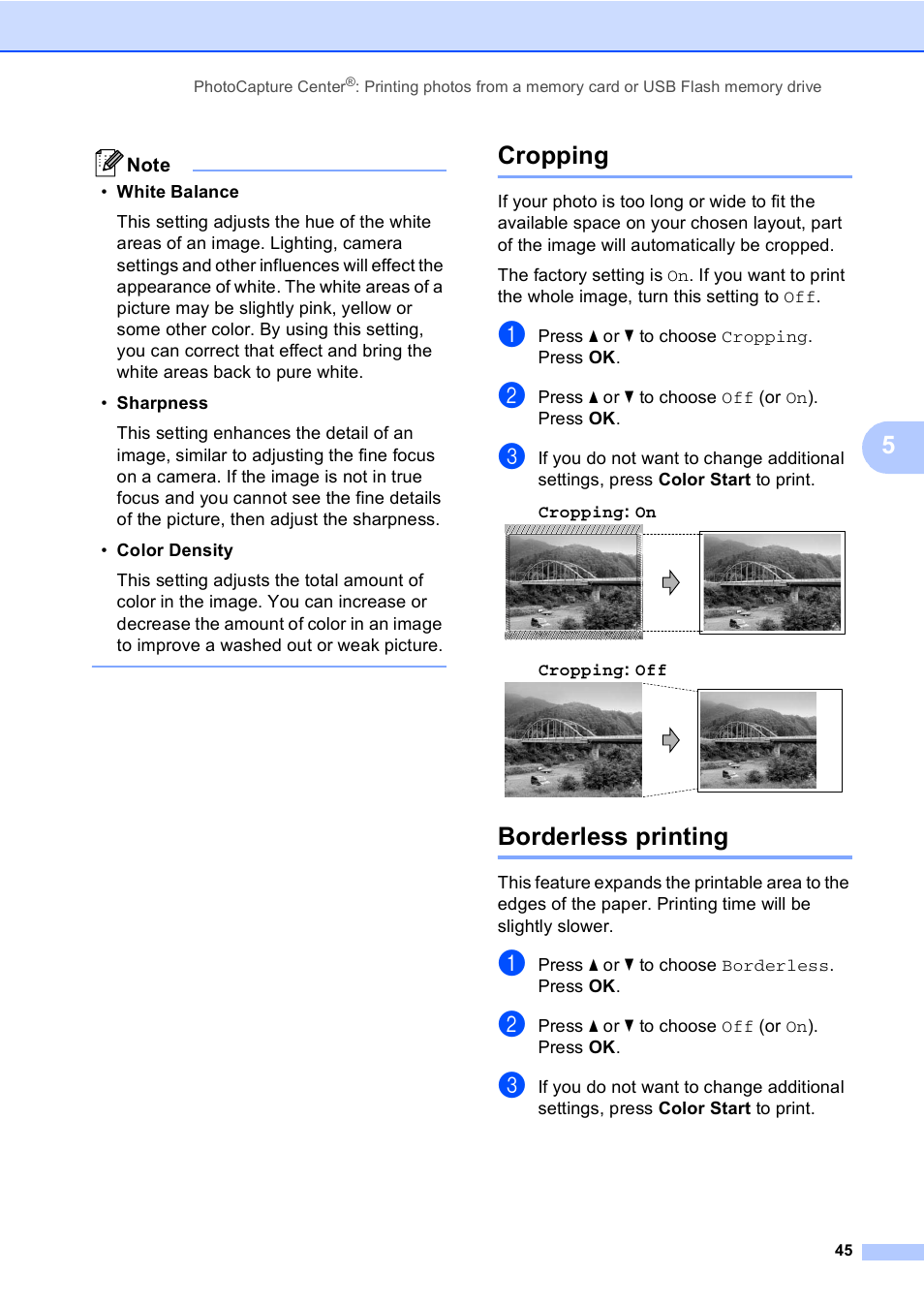 Cropping, Borderless printing, Cropping borderless printing | Brother DCP-350C User Manual | Page 59 / 124