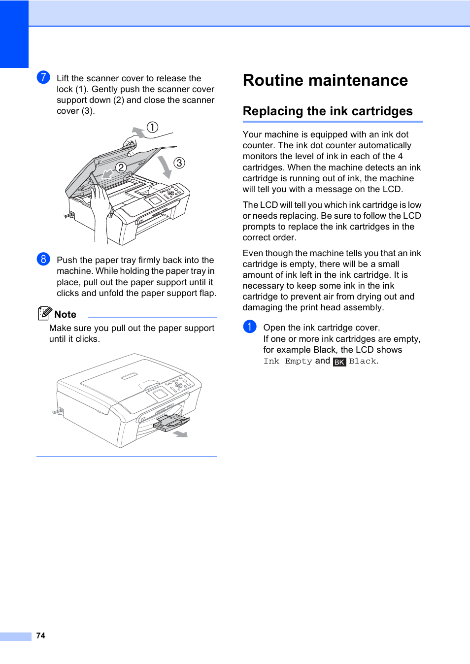 Routine maintenance, Replacing the ink cartridges | Brother DCP-350C User Manual | Page 88 / 124