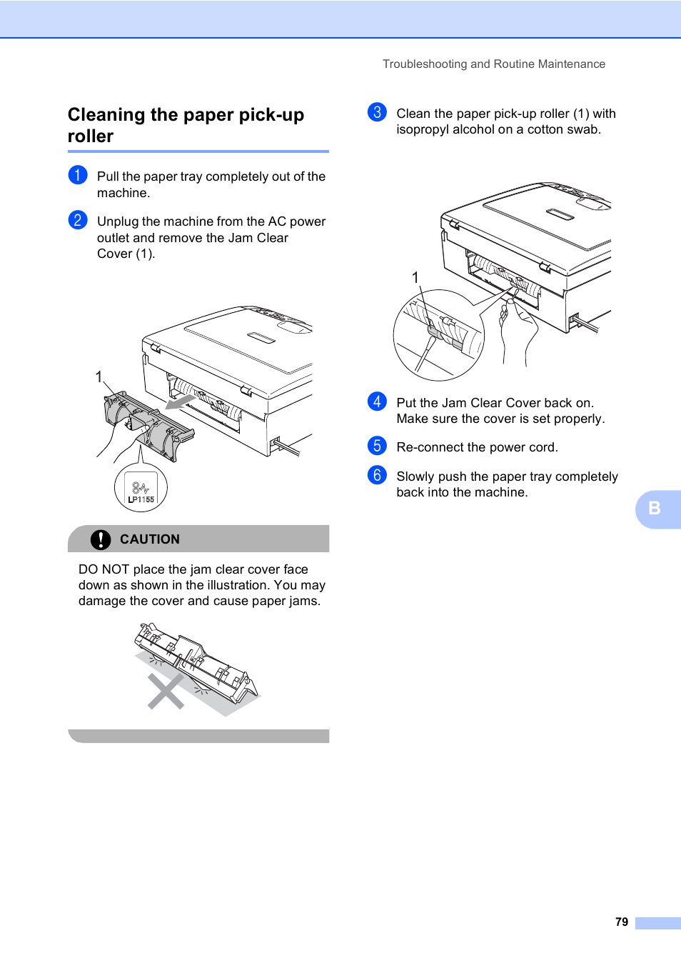 Cleaning the paper pick-up roller, Bcleaning the paper pick-up roller | Brother DCP-350C User Manual | Page 93 / 124