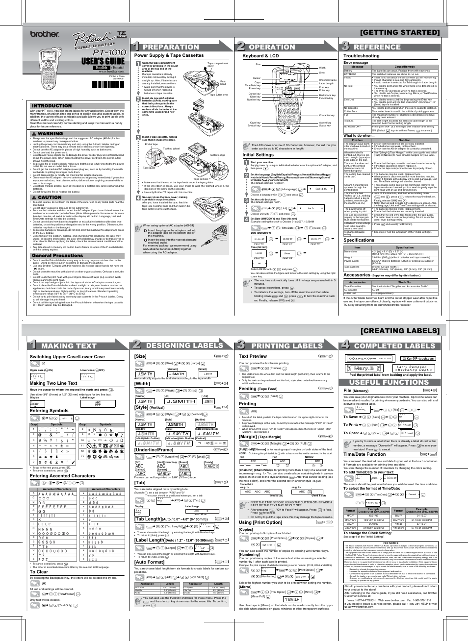 Brother PT-1010 User Manual | 1 page