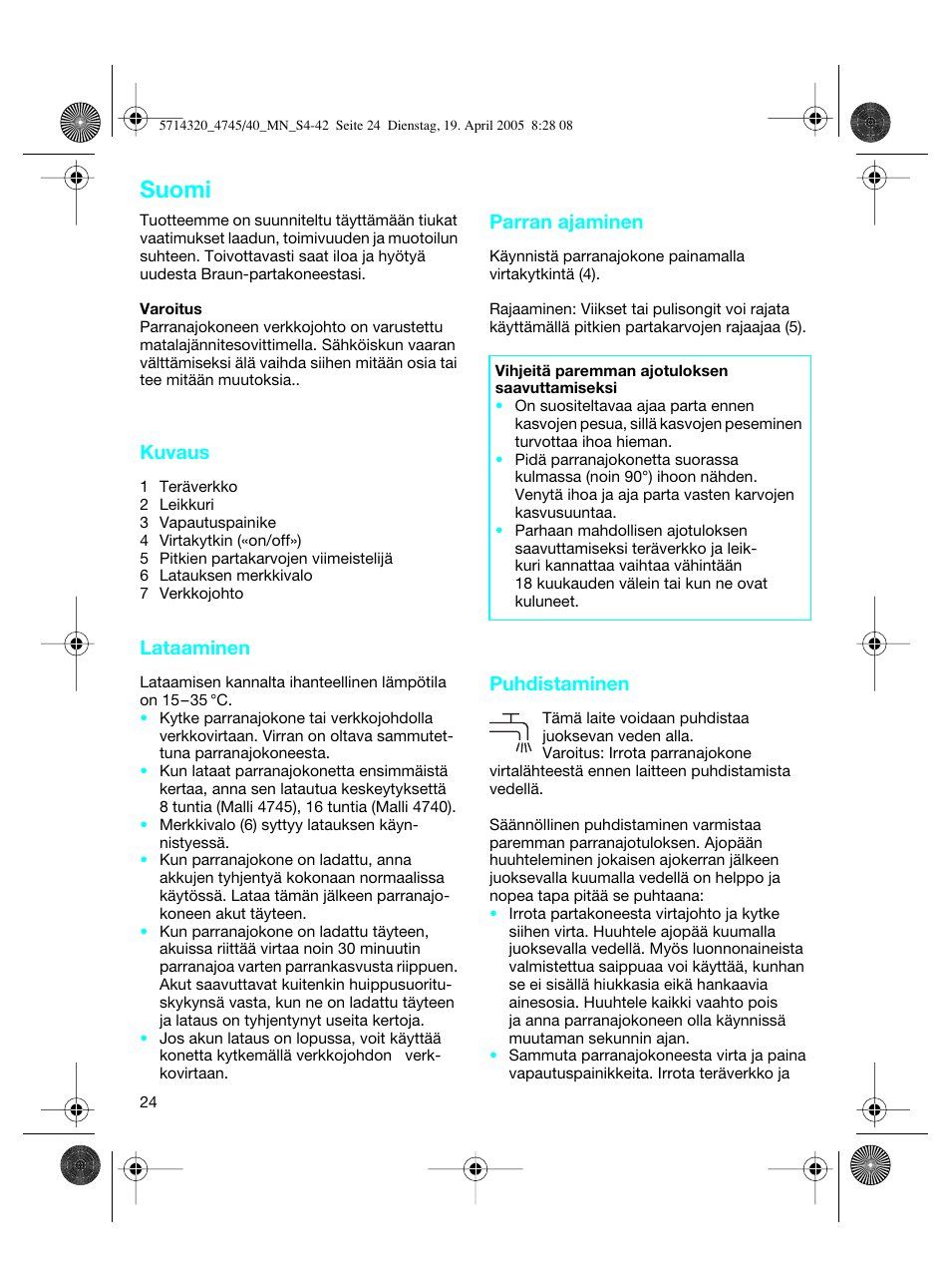 Suomi | Braun 4740 TriControl User Manual | Page 24 / 39