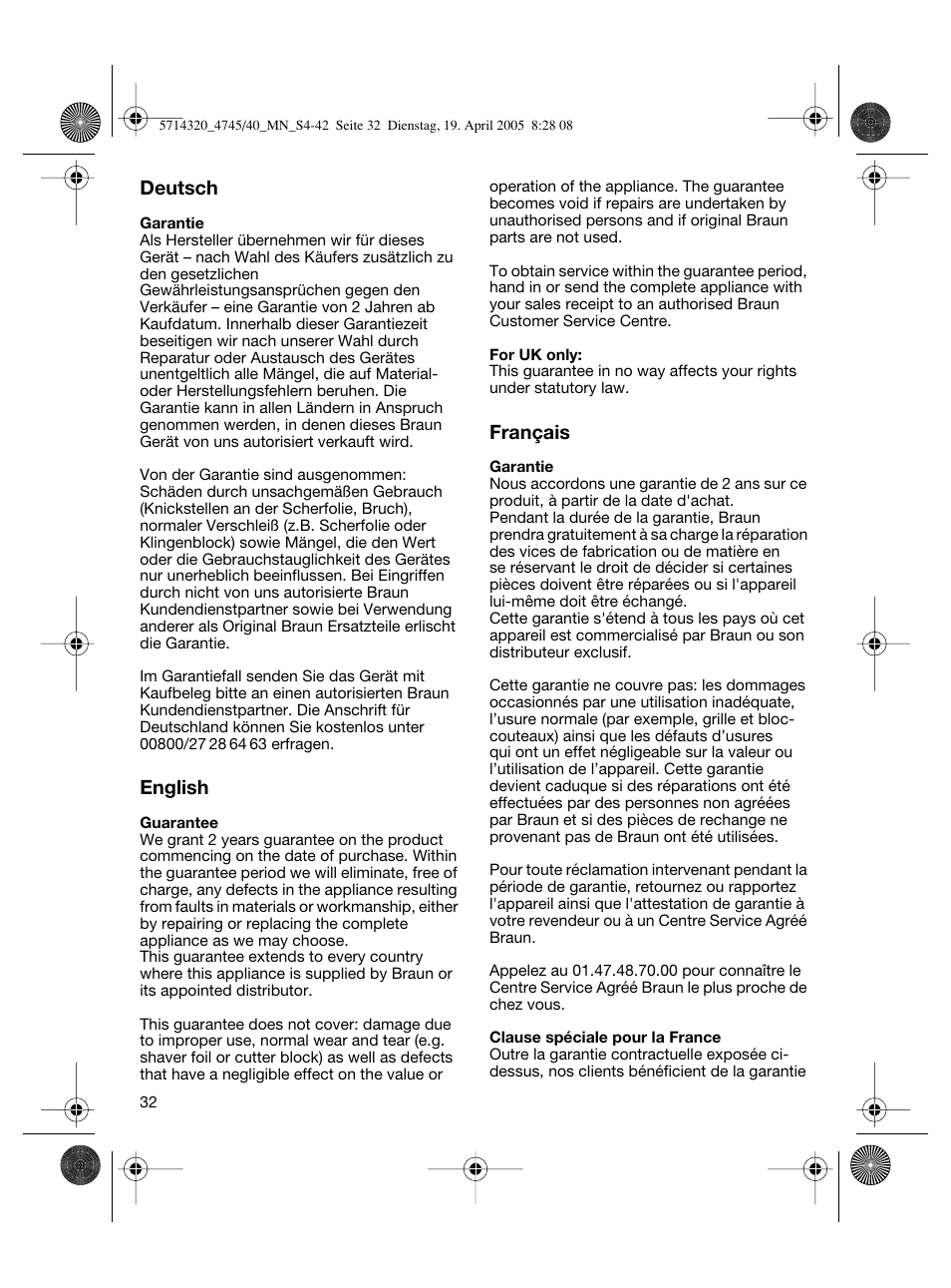 Braun 4740 TriControl User Manual | Page 32 / 39