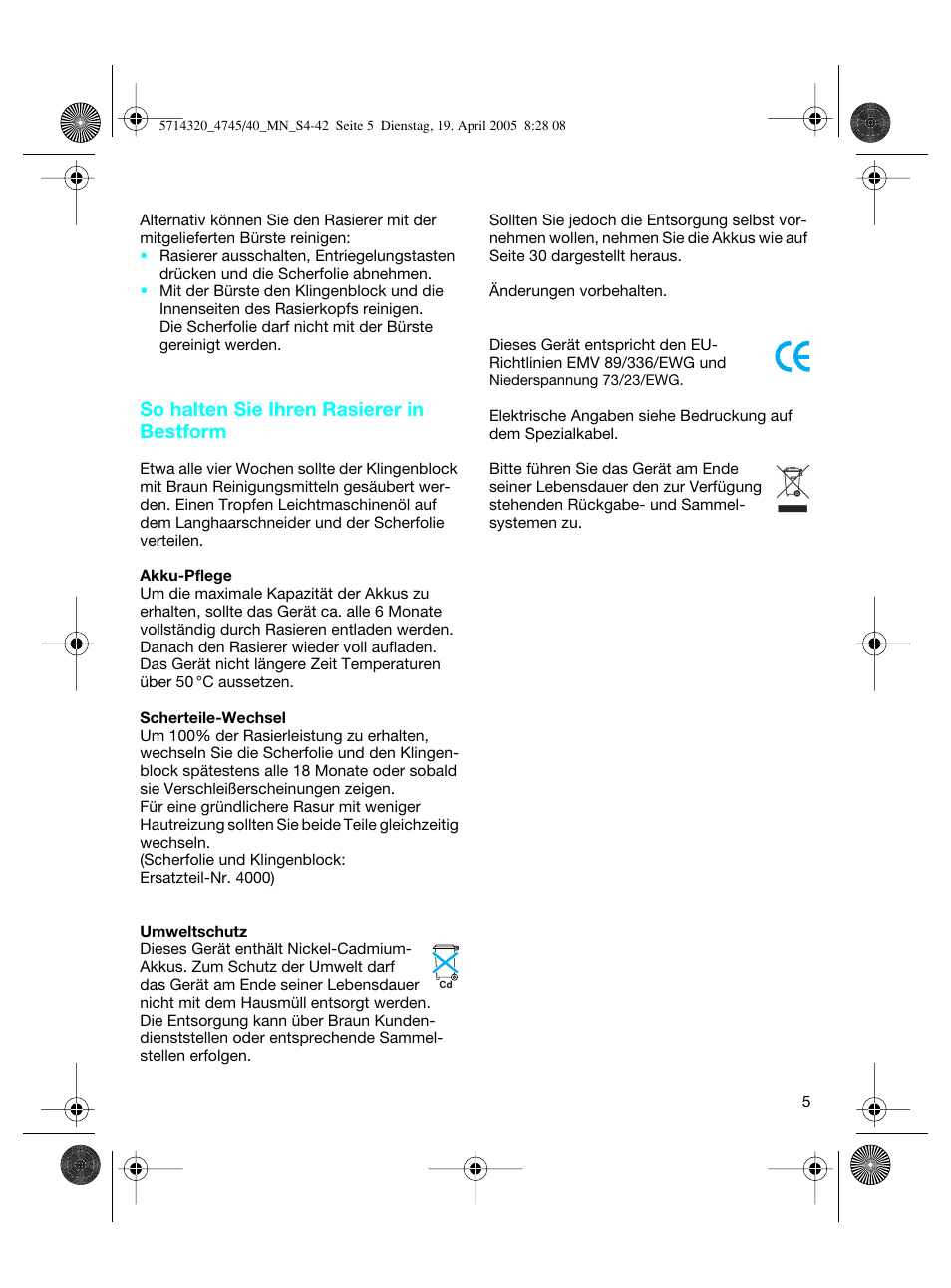 So halten sie ihren rasierer in bestform | Braun 4740 TriControl User Manual | Page 5 / 39