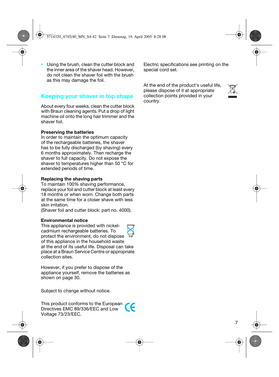 Keeping your shaver in top shape | Braun 4740 TriControl User Manual | Page 7 / 39