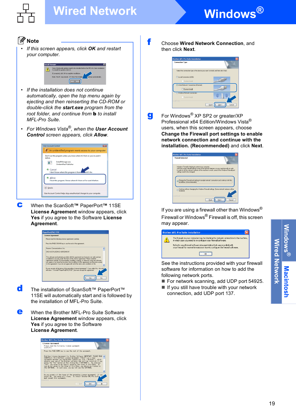 Windows, Wired network | Brother DCP-375CW User Manual | Page 19 / 42
