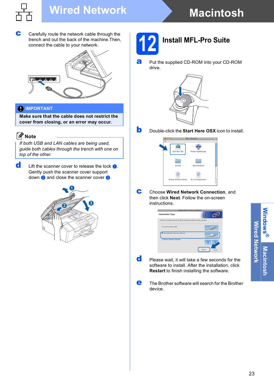12 install mfl-pro suite, Macintosh wired network, Install mfl-pro suite | Brother DCP-375CW User Manual | Page 23 / 42
