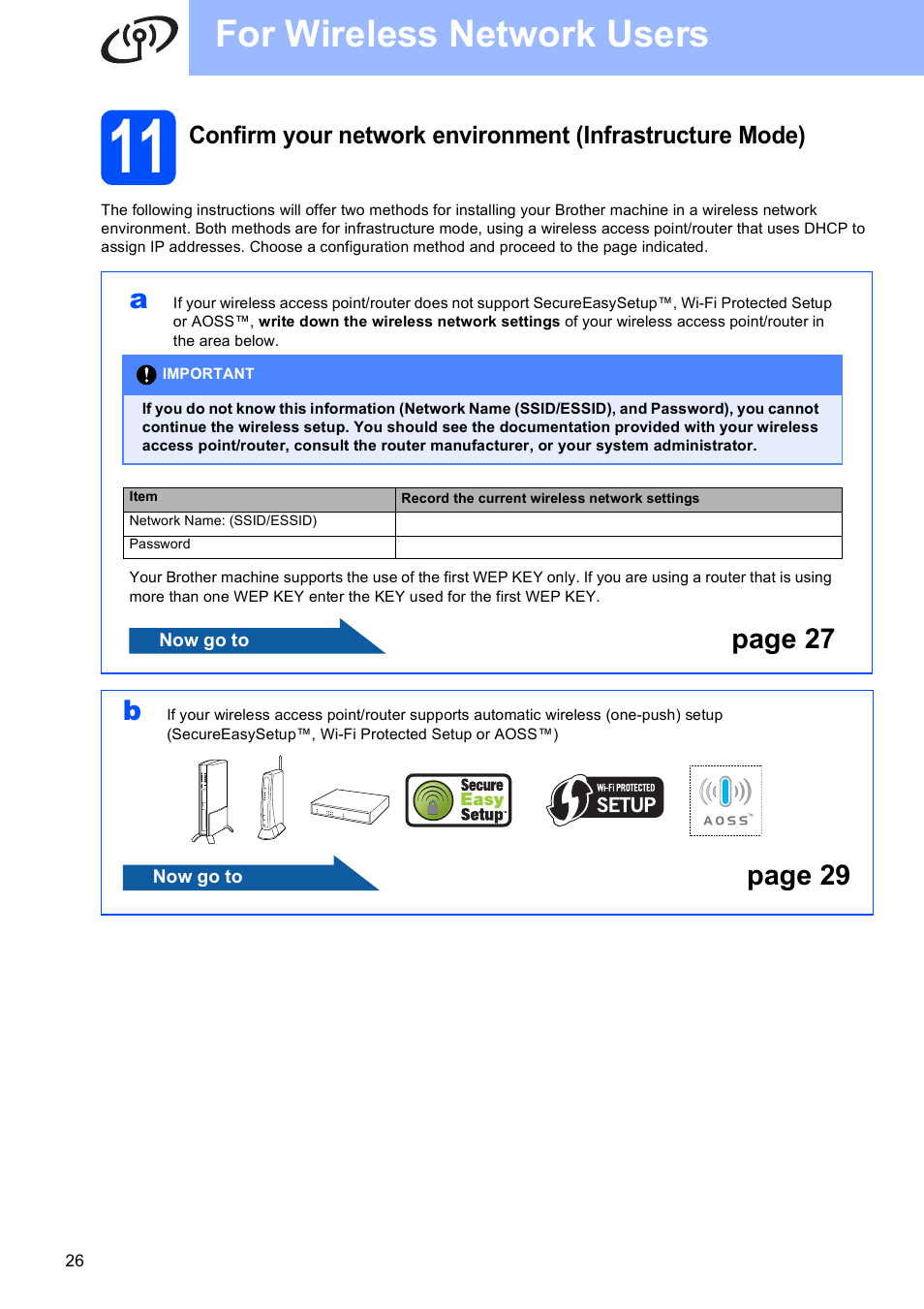 For wireless network users, Page 27 b, Page 29 | Brother DCP-375CW User Manual | Page 26 / 42