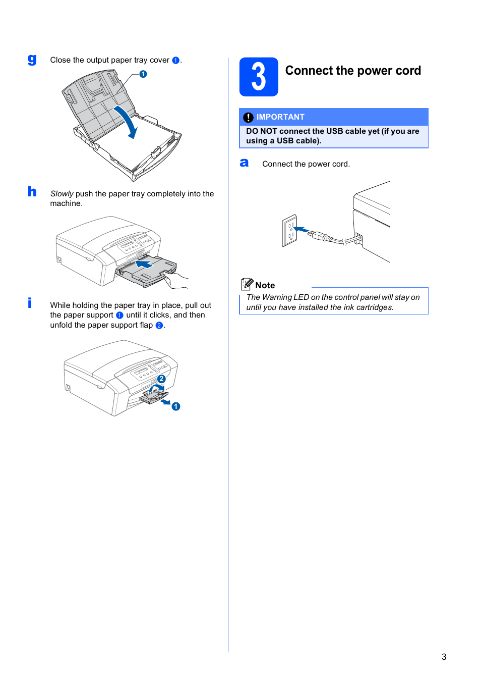 3 connect the power cord, Connect the power cord | Brother DCP-375CW User Manual | Page 3 / 42