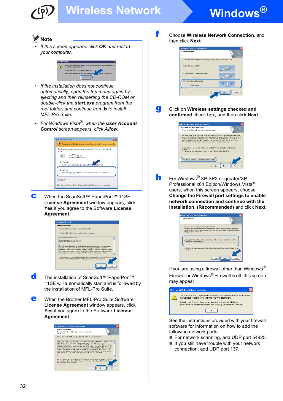 Windows, Wireless network | Brother DCP-375CW User Manual | Page 32 / 42