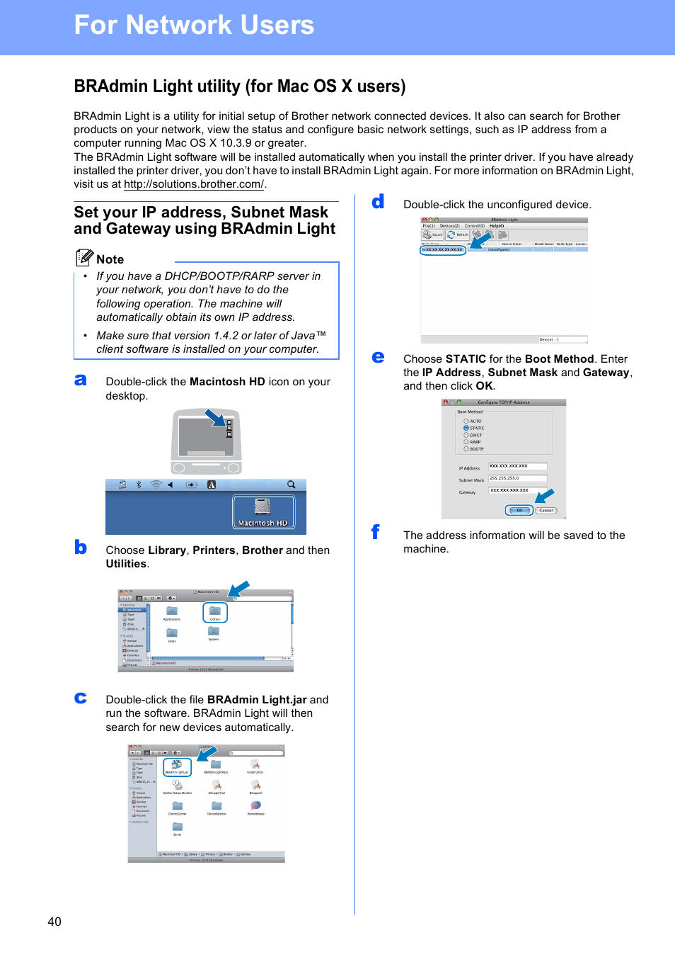 Bradmin light utility (for mac os x users), For network users | Brother DCP-375CW User Manual | Page 40 / 42