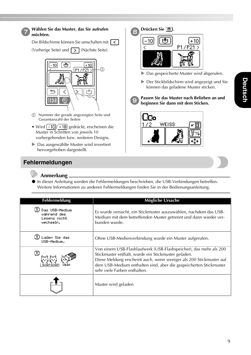 Deuts c h, Fehlermeldungen | Brother DZ820E User Manual | Page 11 / 40