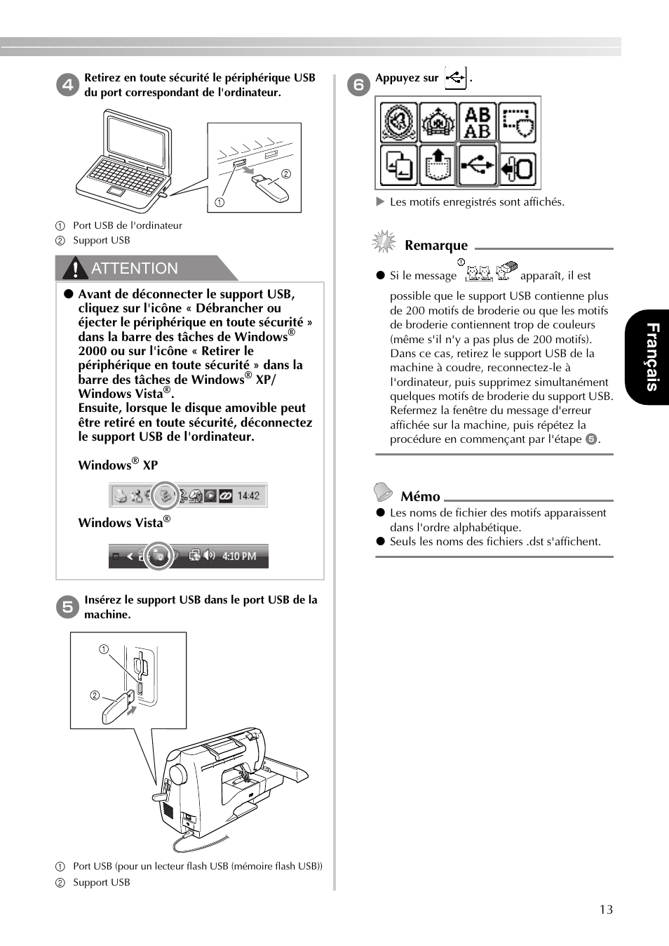 Franç a is, Attention | Brother DZ820E User Manual | Page 15 / 40