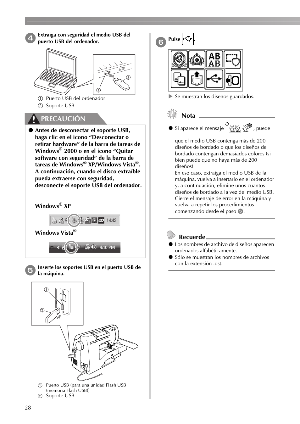 Precaución, Nota, Recuerde | Brother DZ820E User Manual | Page 30 / 40