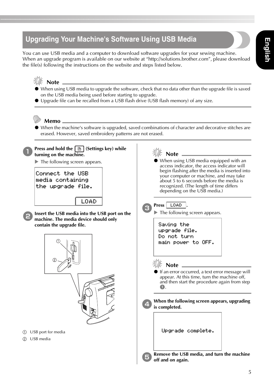 Upgrading your machine's software using usb media, Engl ish | Brother DZ820E User Manual | Page 7 / 40