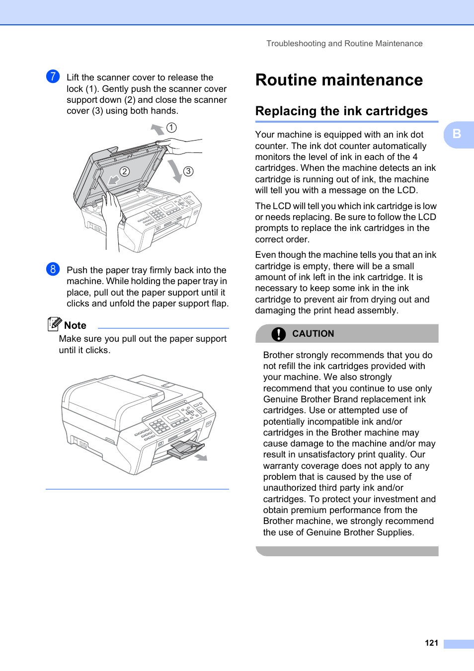 Routine maintenance, Replacing the ink cartridges | Brother MFC-5490CN User Manual | Page 135 / 182