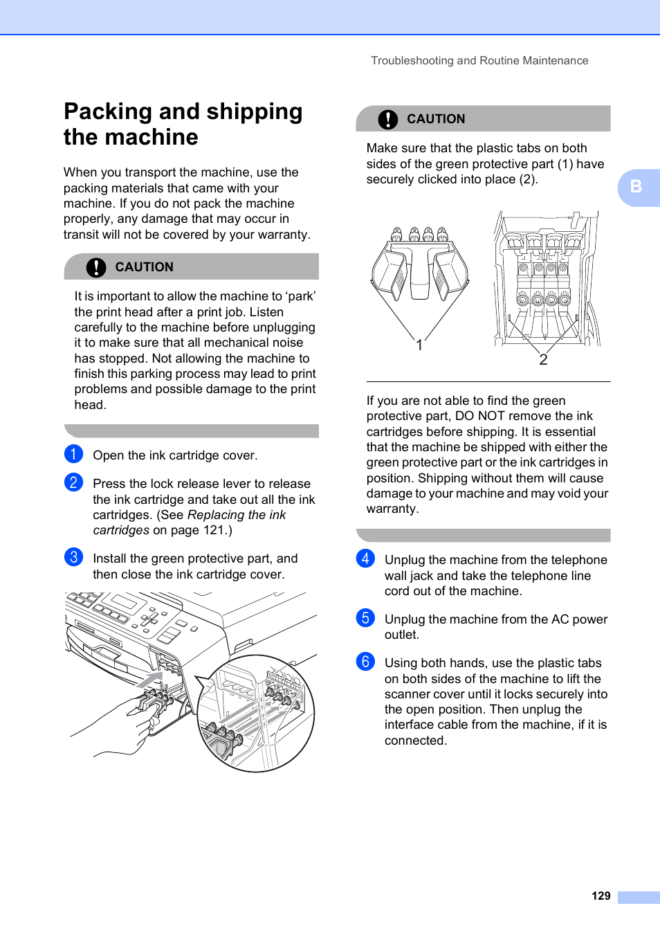 Packing and shipping the machine | Brother MFC-5490CN User Manual | Page 143 / 182