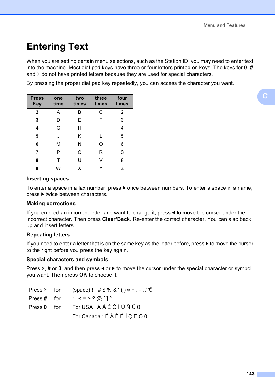 Entering text | Brother MFC-5490CN User Manual | Page 157 / 182