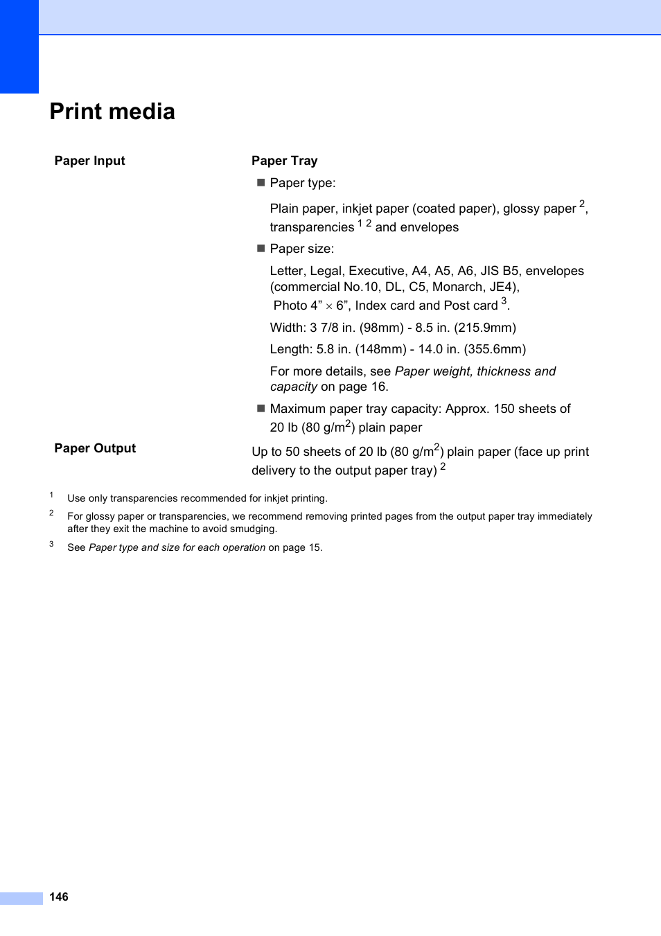 Print media | Brother MFC-5490CN User Manual | Page 160 / 182