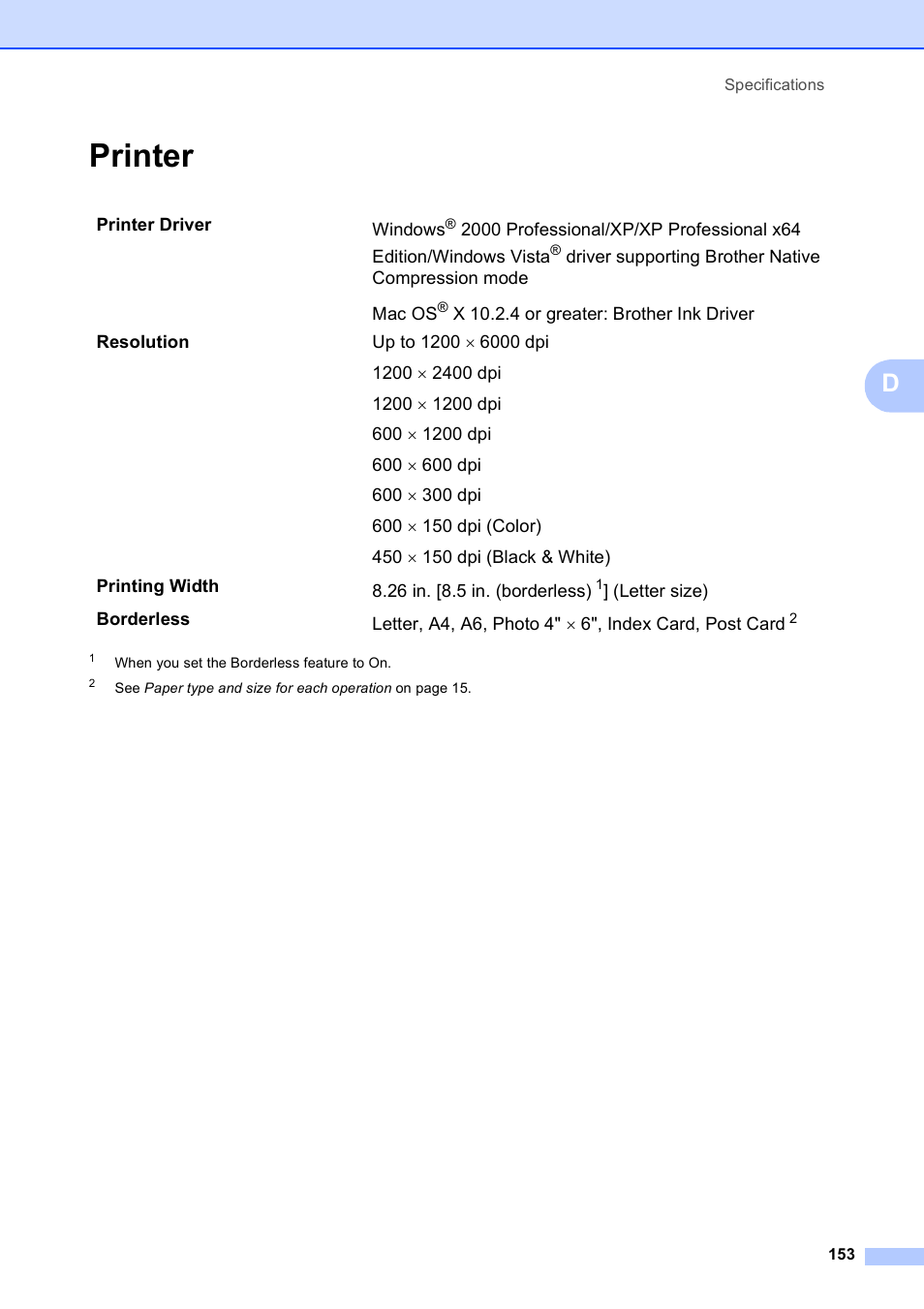 Printer | Brother MFC-5490CN User Manual | Page 167 / 182