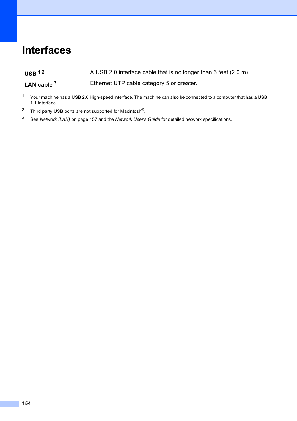 Interfaces | Brother MFC-5490CN User Manual | Page 168 / 182