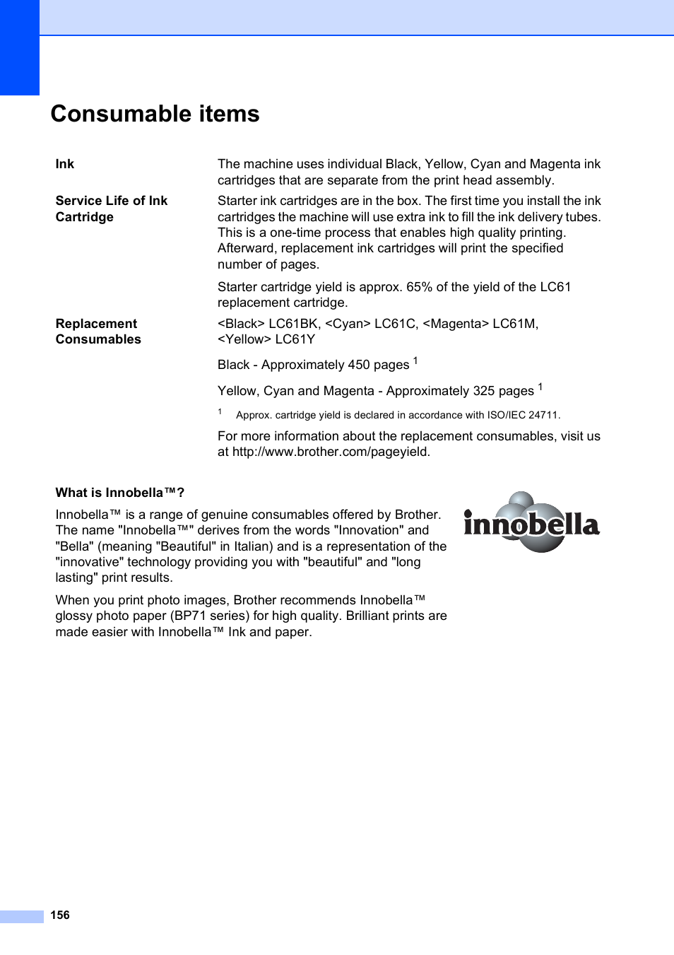 Consumable items | Brother MFC-5490CN User Manual | Page 170 / 182