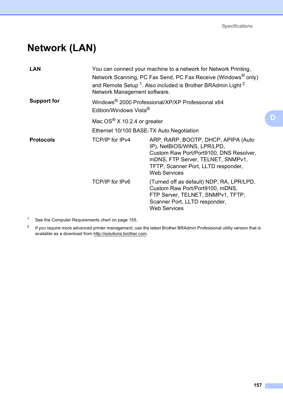 Network (lan) | Brother MFC-5490CN User Manual | Page 171 / 182