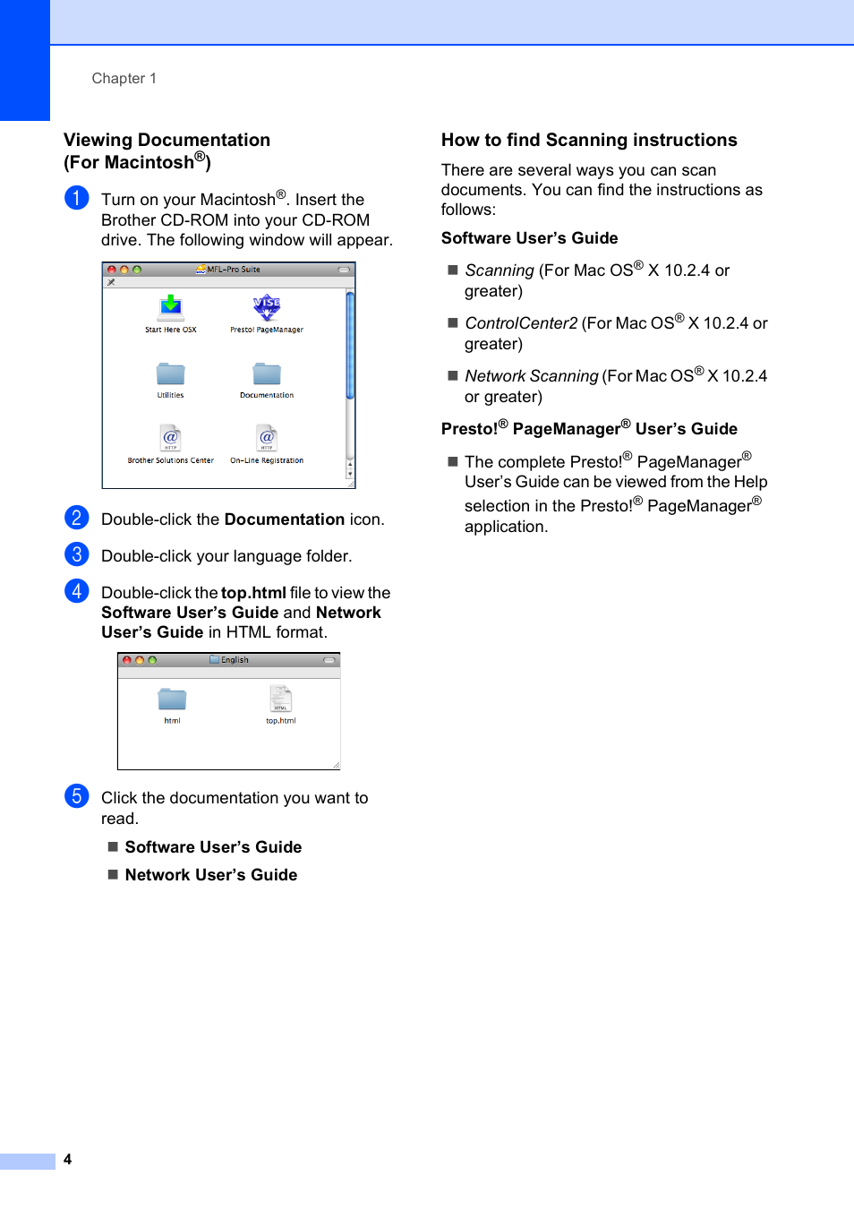 Viewing documentation (for macintosh®), How to find scanning instructions | Brother MFC-5490CN User Manual | Page 18 / 182