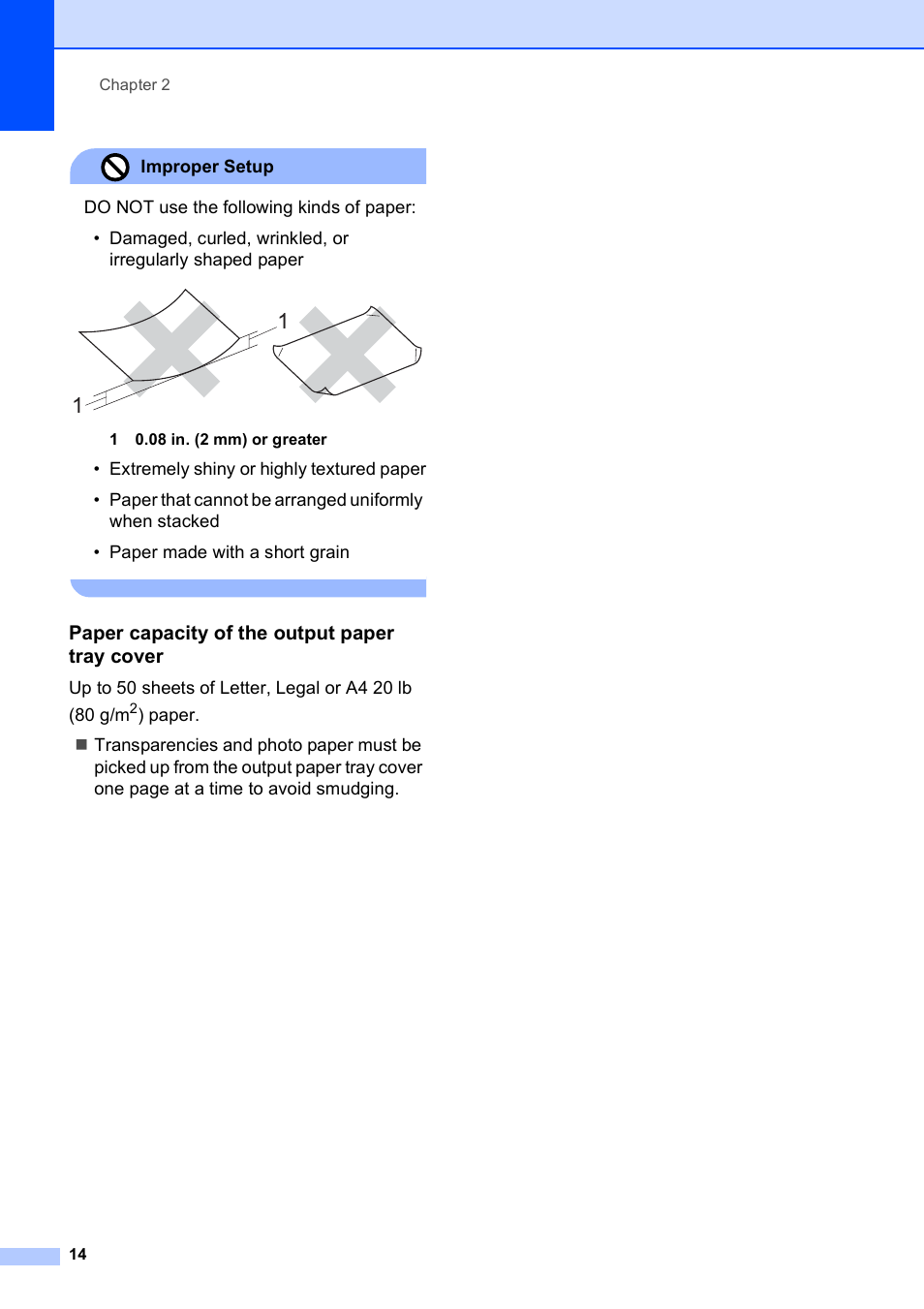 Paper capacity of the output paper tray cover | Brother MFC-5490CN User Manual | Page 28 / 182