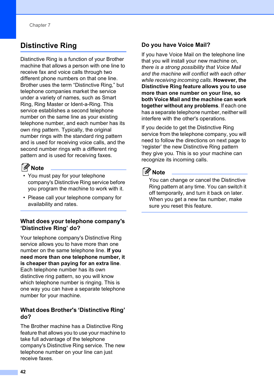 Distinctive ring, What does brother's ‘distinctive ring’ do, Do you have voice mail | Brother MFC-5490CN User Manual | Page 56 / 182