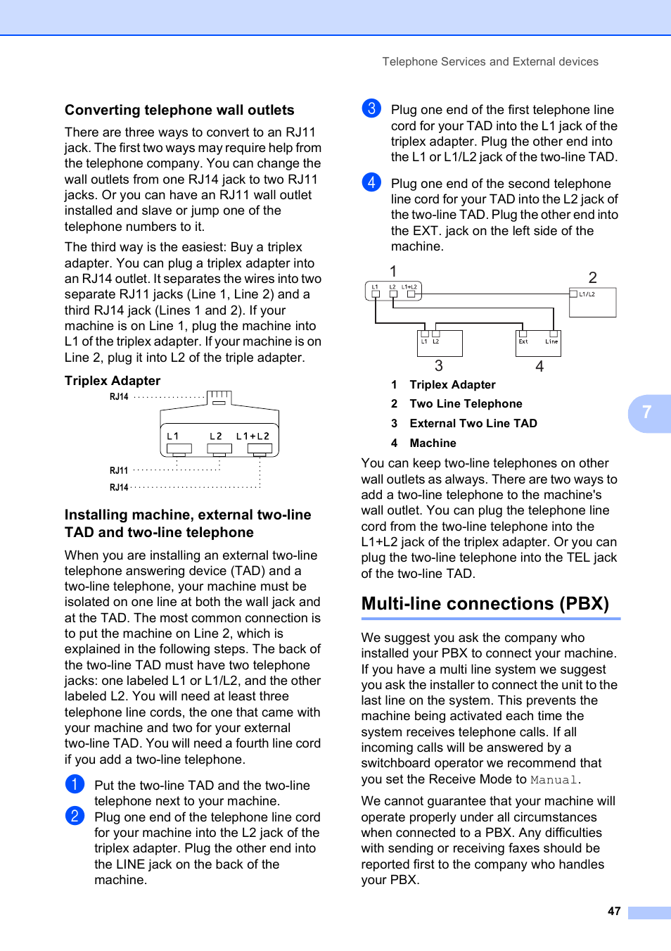 Converting telephone wall outlets, Multi-line connections (pbx) | Brother MFC-5490CN User Manual | Page 61 / 182