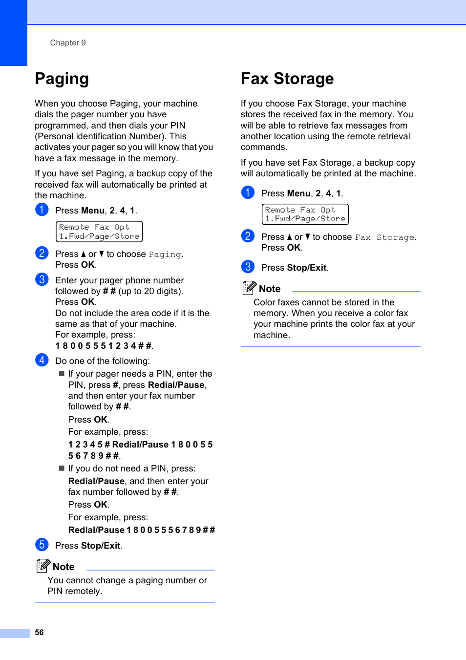 Paging, Fax storage, Paging fax storage | Brother MFC-5490CN User Manual | Page 70 / 182