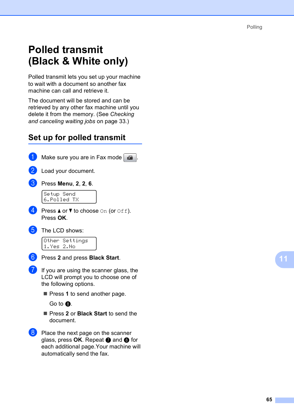 Polled transmit (black & white only), Set up for polled transmit | Brother MFC-5490CN User Manual | Page 79 / 182