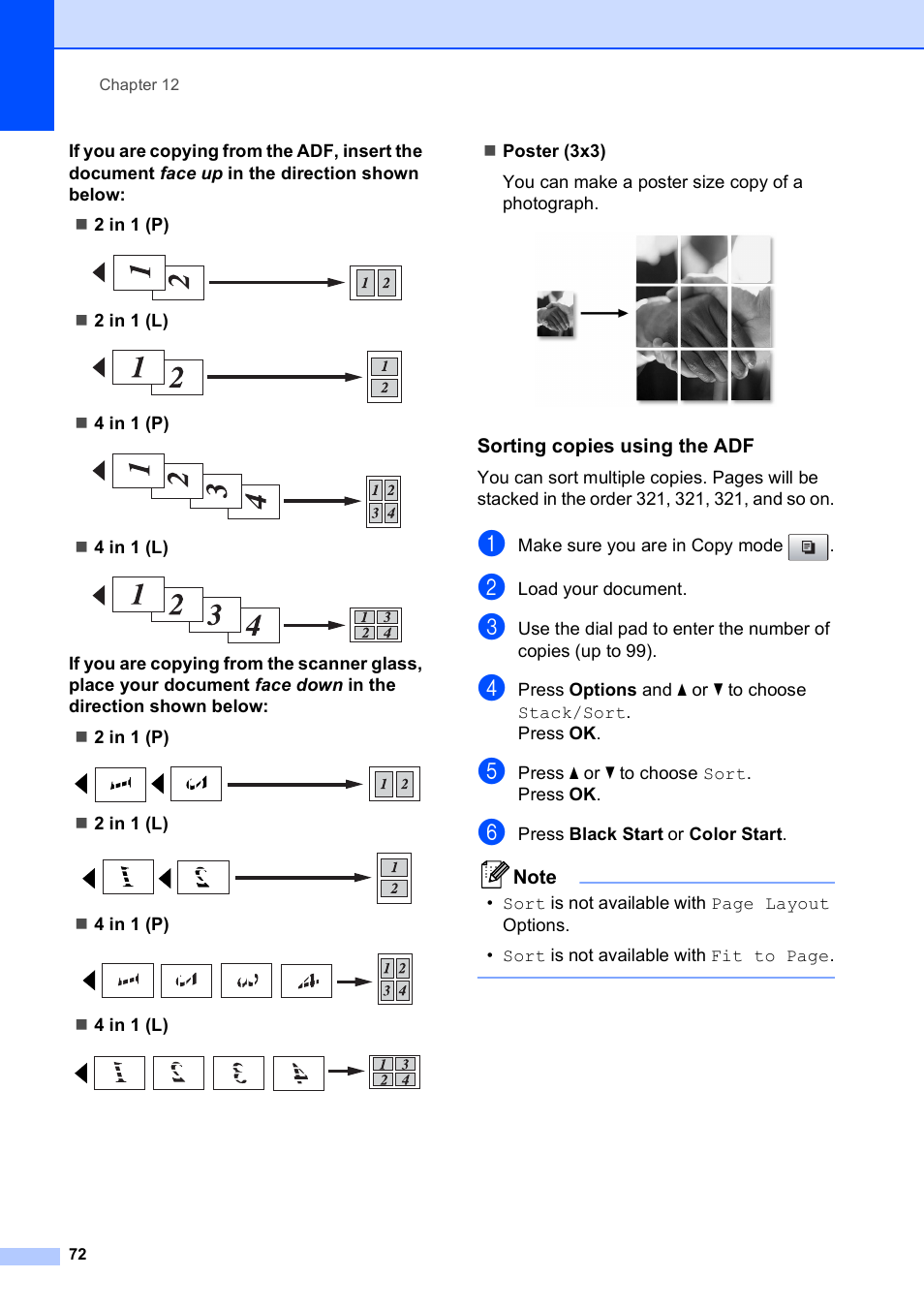 Sorting copies using the adf | Brother MFC-5490CN User Manual | Page 86 / 182