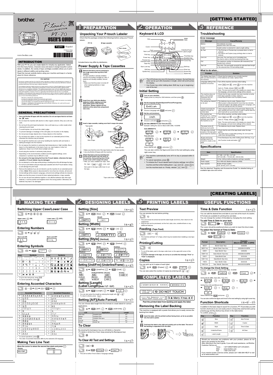 Brother PT-70 User Manual | 1 page