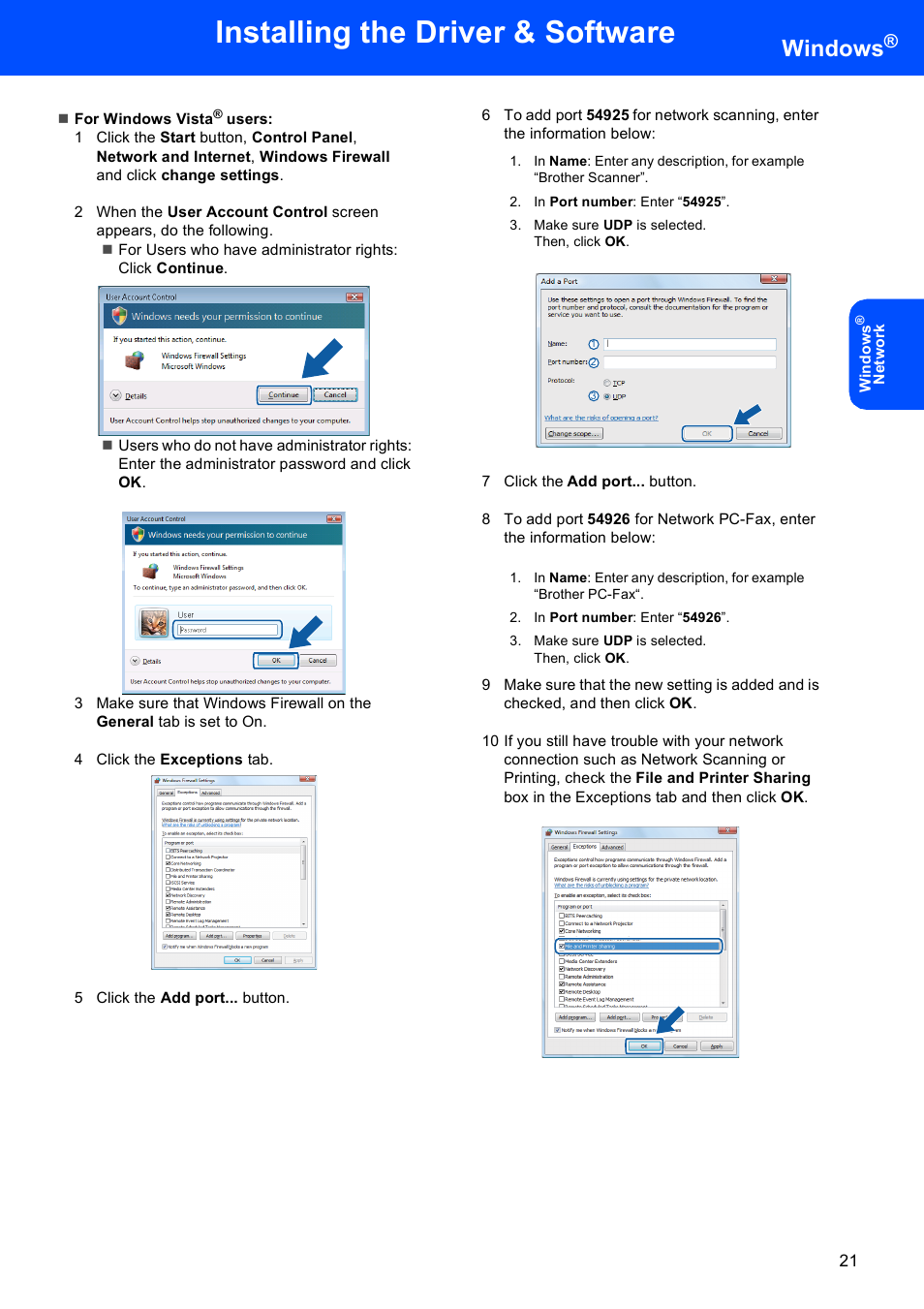 Installing the driver & software, Windows | Brother MFC-9450CDN User Manual | Page 23 / 34