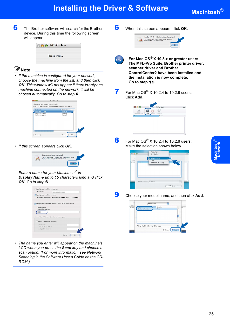 Installing the driver & software, Macintosh | Brother MFC-9450CDN User Manual | Page 27 / 34