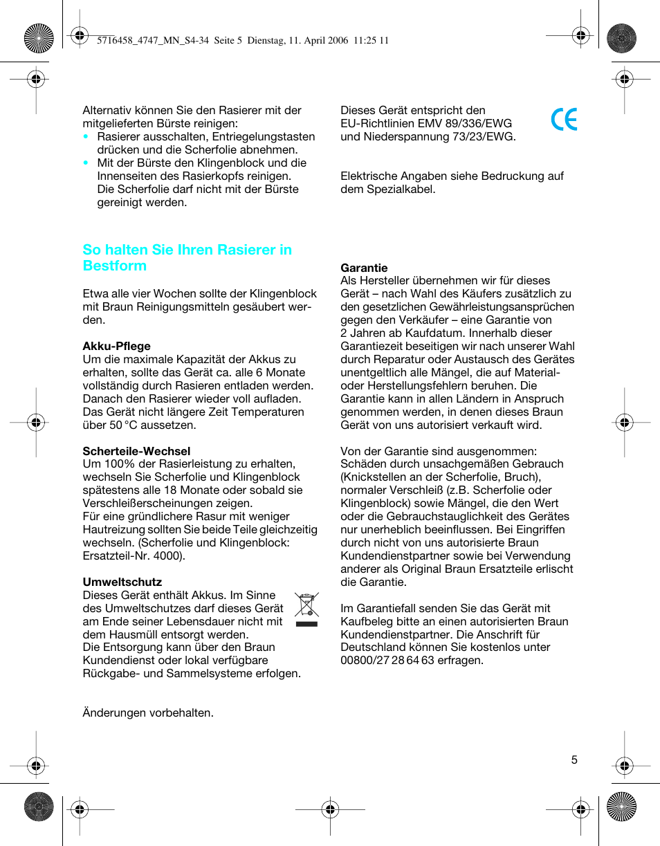 So halten sie ihren rasierer in bestform | Braun 4747 TriControl S User Manual | Page 5 / 30