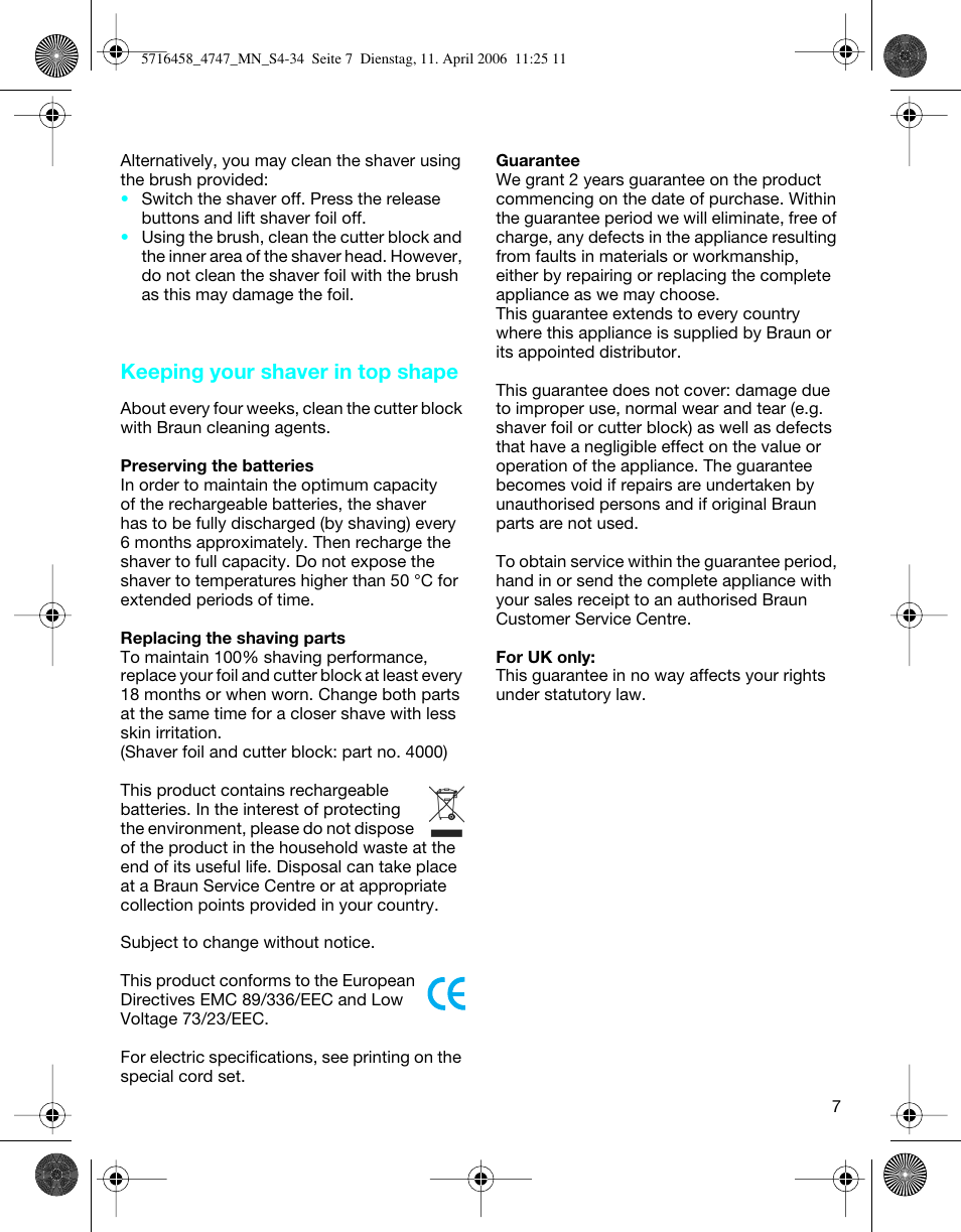 Keeping your shaver in top shape | Braun 4747 TriControl S User Manual | Page 7 / 30