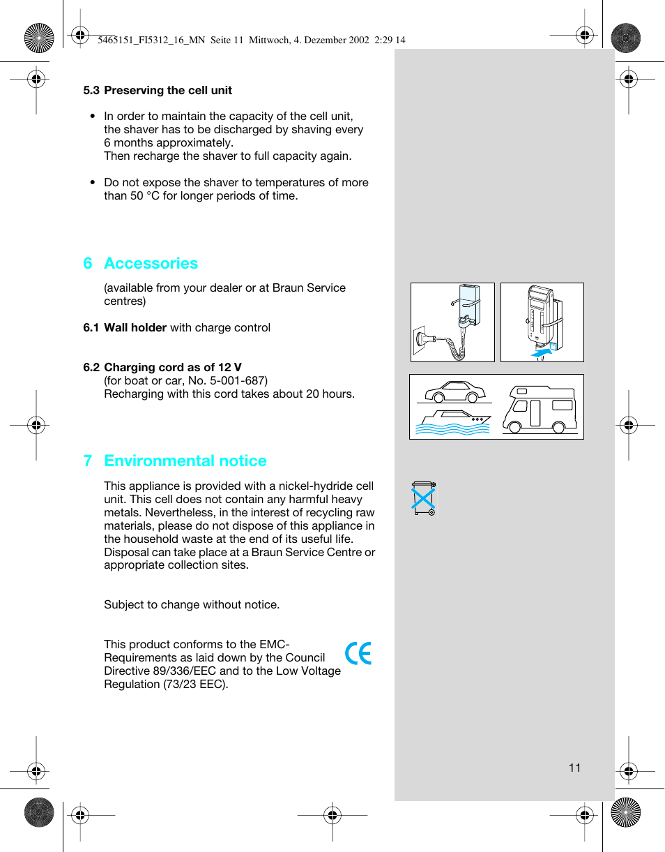 6 accessories, 7 environmental notice | Braun 5312-5465 Flex Integral User Manual | Page 11 / 76