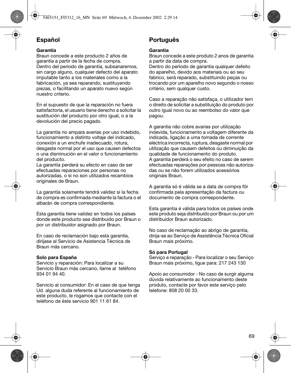 Español, Português | Braun 5312-5465 Flex Integral User Manual | Page 69 / 76