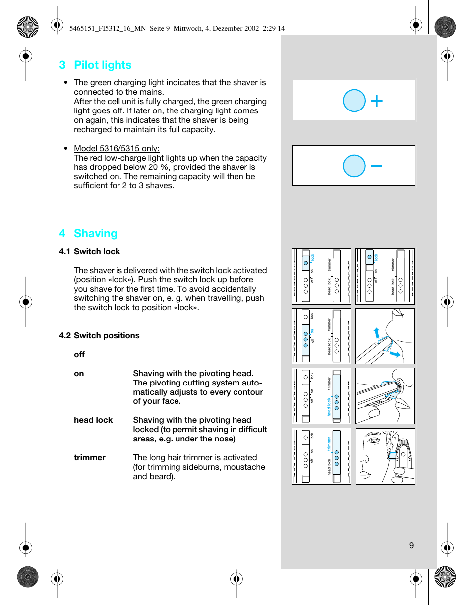 3 pilot lights, 4 shaving | Braun 5312-5465 Flex Integral User Manual | Page 9 / 76