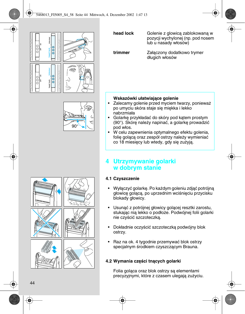 4 utrzymywanie golarki w dobrym stanie | Braun 5005 Flex Integral User Manual | Page 44 / 54