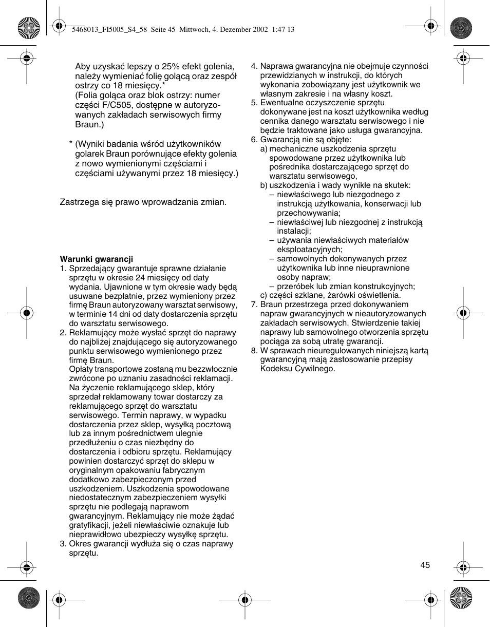 Braun 5005 Flex Integral User Manual | Page 45 / 54