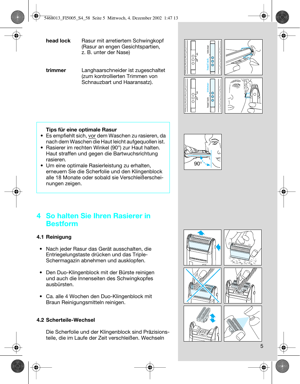 4 so halten sie ihren rasierer in bestform | Braun 5005 Flex Integral User Manual | Page 5 / 54