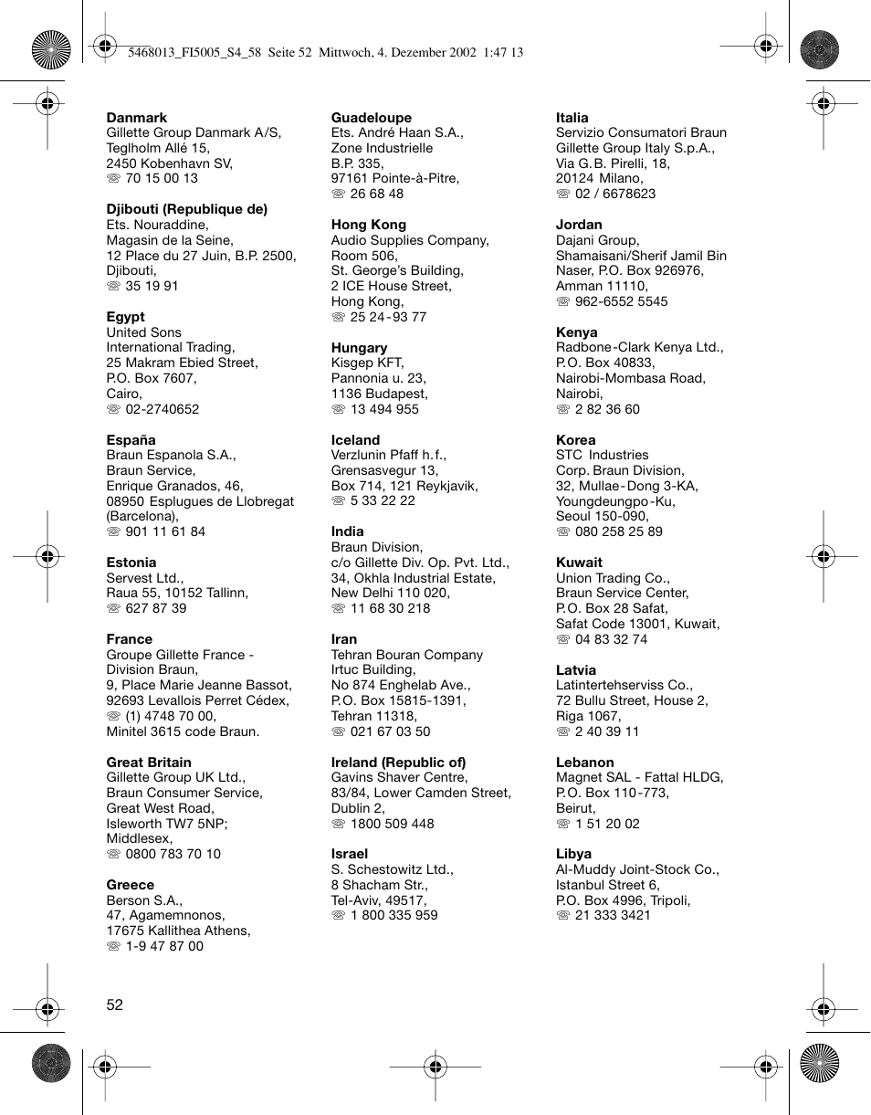 Braun 5005 Flex Integral User Manual | Page 52 / 54